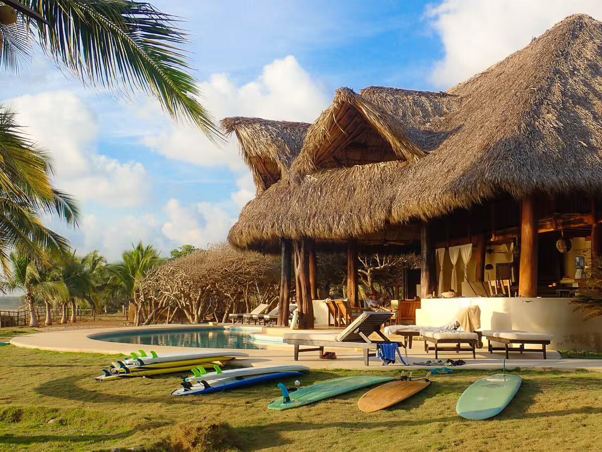Boards on the lawn, straight from the surf